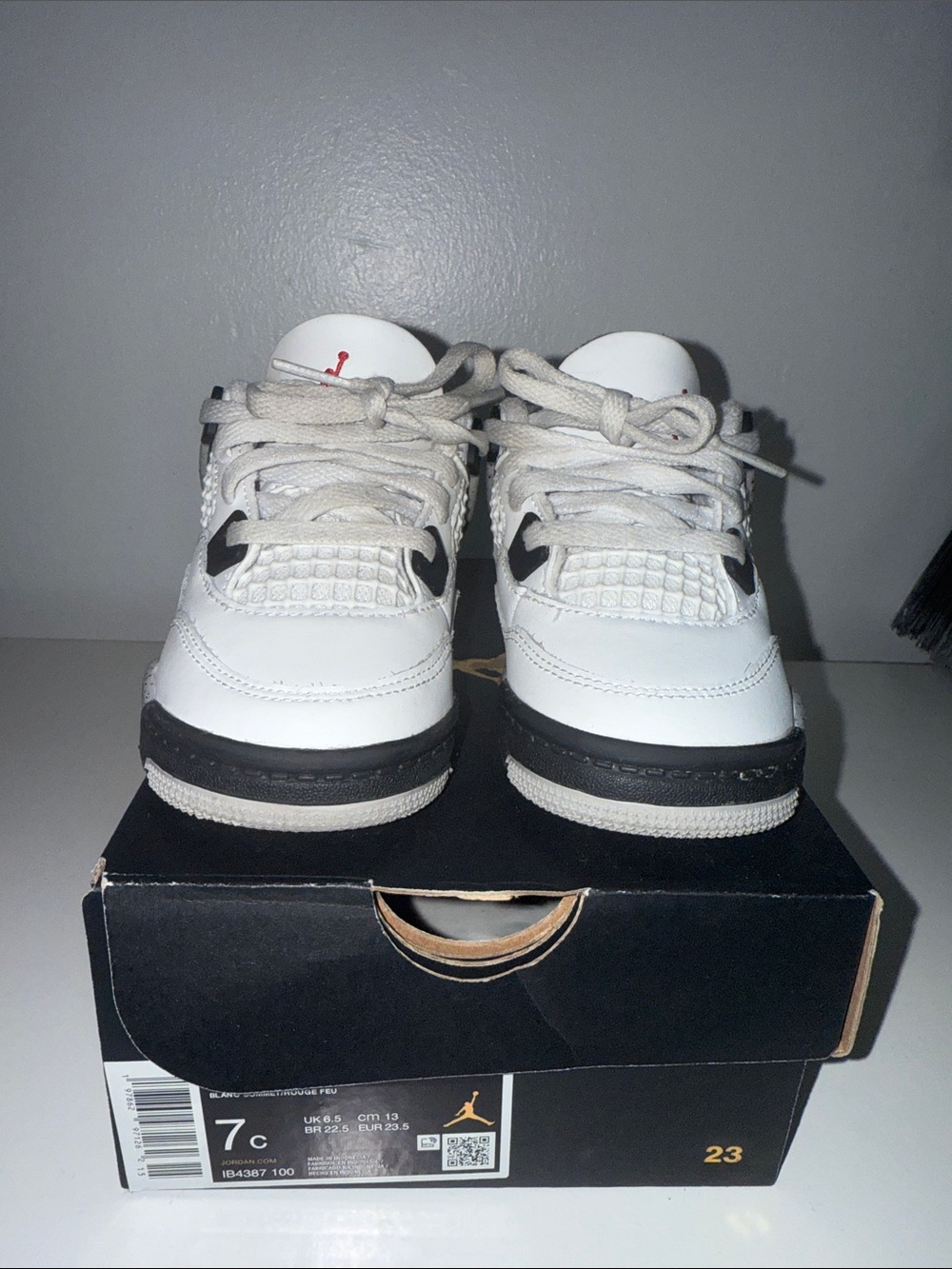 Jordan 4 Retro Kids White/Black/Red Basketball Sneakers